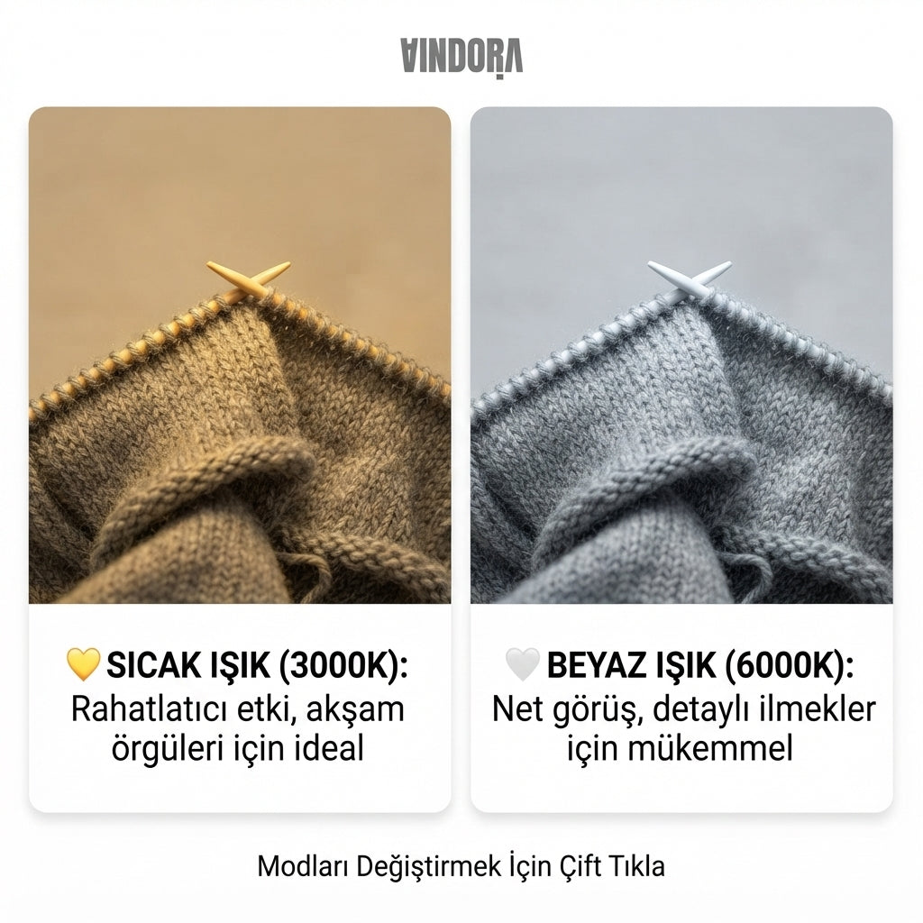 Vindora Şarj Edilebilir Örgü Lambası | Boyunda Taşınan LED Işık, 3 Mod