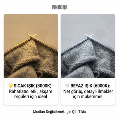 Vindora Şarj Edilebilir Örgü Lambası | Boyunda Taşınan LED Işık, 3 Mod