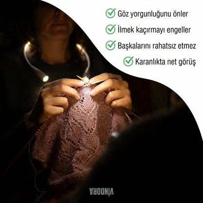Vindora Şarj Edilebilir Örgü Lambası | Boyunda Taşınan LED Işık, 3 Mod
